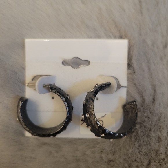 Silver Bedazzled Hoop Earrings - Picture 1 of 2